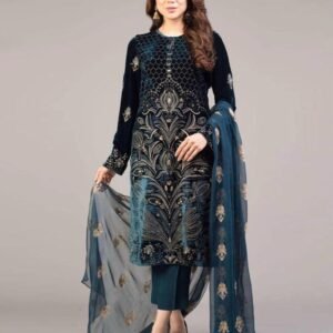 Stunning 3 Pcs Embroidered Lawn Suit Set in Blue