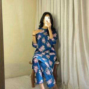 2 Pcs Women's Stitched Linen Embroidered Shirt And Trouser