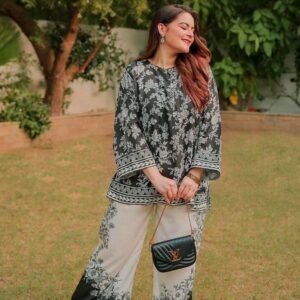 Elegant Women's Stitched Raw Silk Shirt And Trouser Set - 2 Pcs