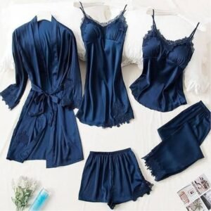 Comfortable Blue Jersey Nightwear Set - 5 Pcs