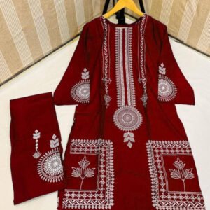 2 Pcs Block Print Womens Stitched Linen Suit