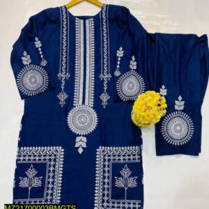 2 Pcs Block Print Womens Stitched Linen Suit