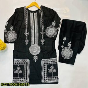 2 Pcs Block Print Womens Stitched Linen Suit