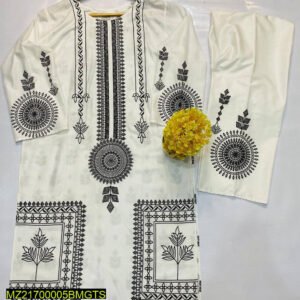 2 Pcs Women's Stitched Linen Block Printed Suit