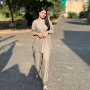 Stylish Women's Stitched Co-Ord Set in Blue - 2 Pcs Cotton Plain Fabric